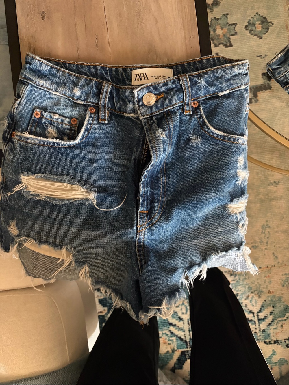 ZARA Medium Blue Distressed Denim Cutoff Shorts